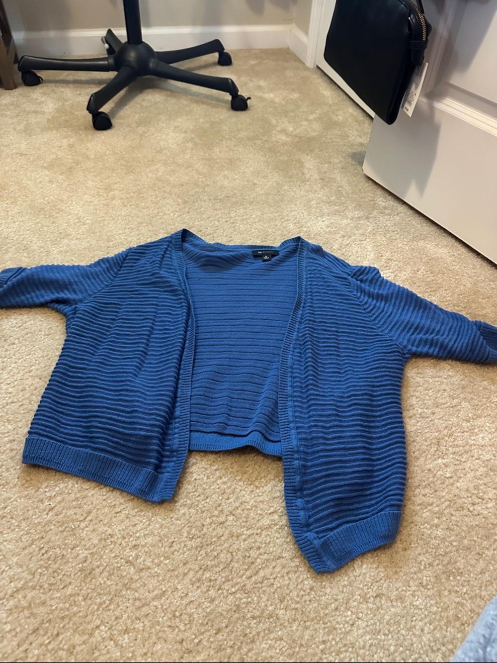 AB Studio Blue Open-Front Ribbed Cardigan